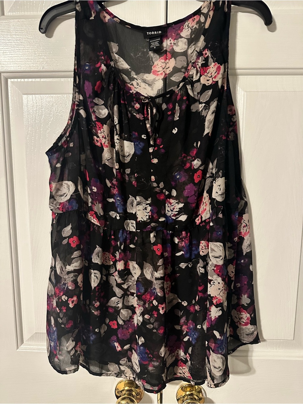 torrid Black Floral Tie-Front Sleeveless Peplum Tunic